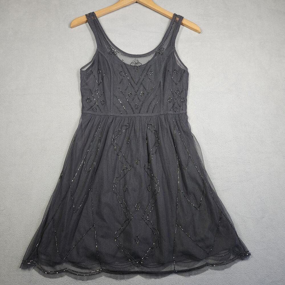 Abercrombie‎ & Fitch Mini Dress Womens XS Gray Sleeveless Beaded Overlay Party